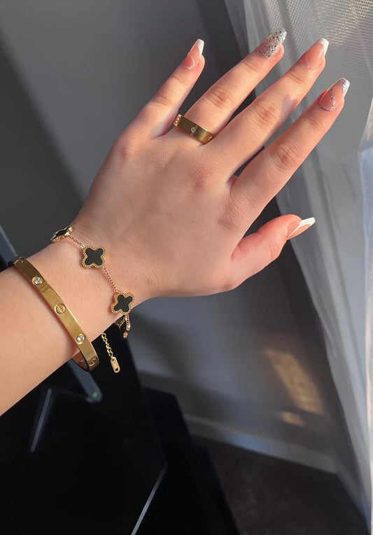 Cartier Bangle & Ring + Clover Bracelet Stack Set