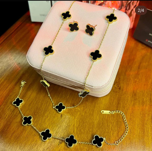 7 Leaf black Clover Jewellery Set